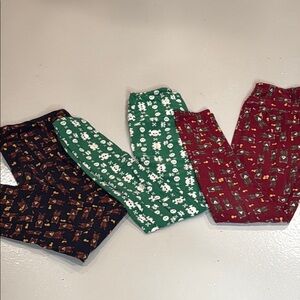 LuLaRoe Leggings lot of 3- Black, Green, Red themed bears skeletons one size